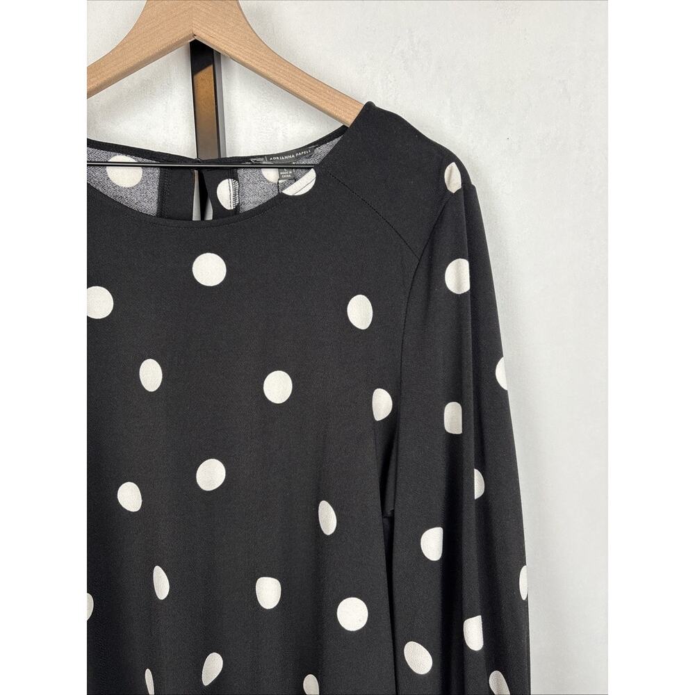 Adrianna Papell Women’s Large Black Polka Dot Blouse 3/4 Sleeve Career Flowy NEW - Picture 2 of 15